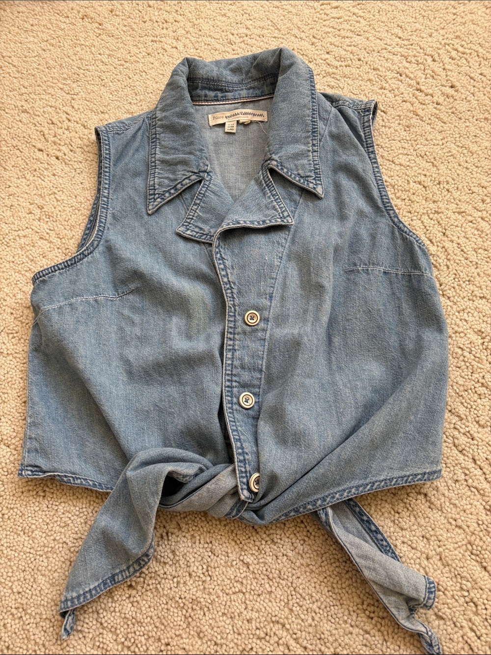 Pilcro Light Blue Denim Tie-Front Crop Top 100% Cotton